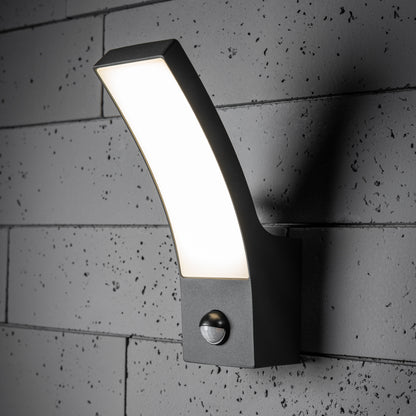 CGC MILLIE Anthracite Dark Grey Curved LED Wall Light PIR Motion Sensor Diecast Aluminium Opal Diffuser 4000k IP54