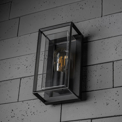 CGC FLORIANA Black Outdoor Wall Light Clear Diffuser E27 Standard Screw IP54