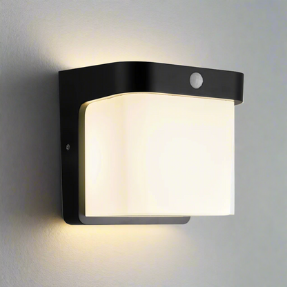 CGC RHEA Black LED Outdoor PIR Motion Sensor Wall Light Cube with Opal Diffuser IP65 Polycarbonate Coastal 4000K