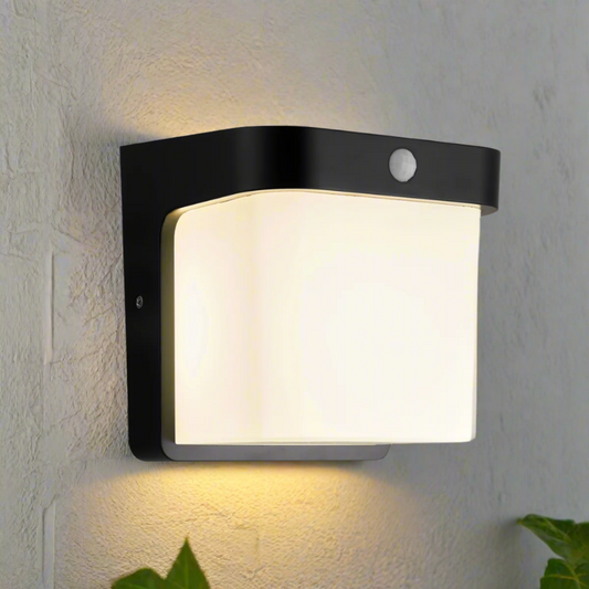 CGC RHEA Black LED Outdoor PIR Motion Sensor Wall Light Cube with Opal Diffuser IP65 Polycarbonate Coastal 4000K