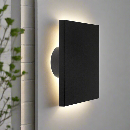 CGC BAILEY Black Square LED Outdoor Indoor Wall Light IP65 Back Lit Halo Polycarbonate Coastal