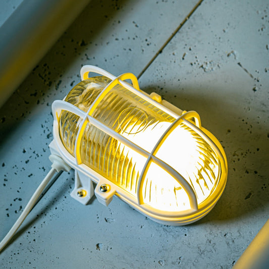 CGC GINA White Oval Plastic Cage Bulkhead Wall Or Ceiling Light