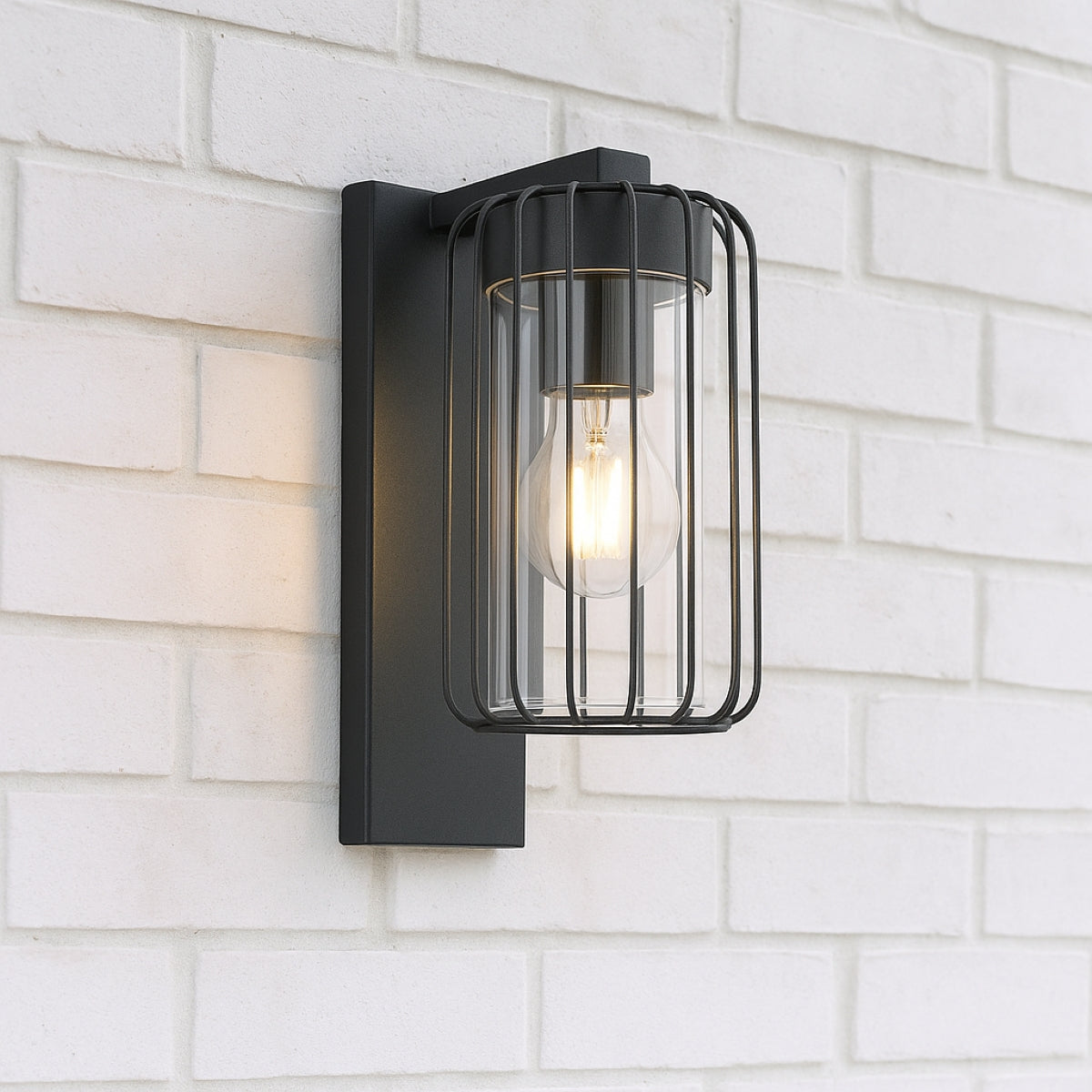 CGC Alvin Black Outdoor Cage Wall Lantern Light with Clear Diffuser IP54