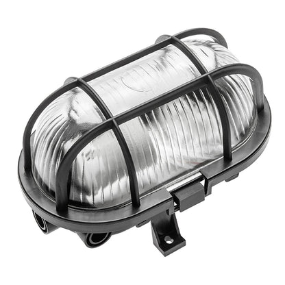 CGC GINA Black Oval Plastic Cage Bulkhead Wall Or Ceiling Light