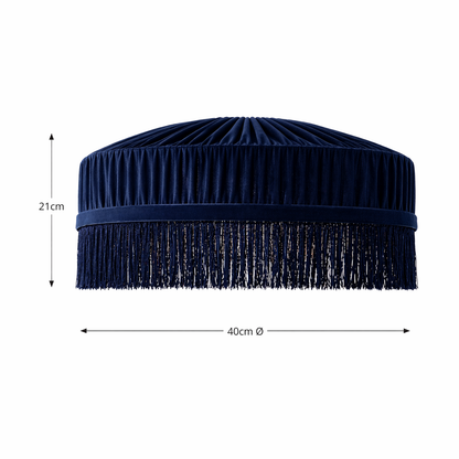 CGC Victoria Navy Velvet Fringe Lampshade – Pleated Tassel Pendant Light Shade