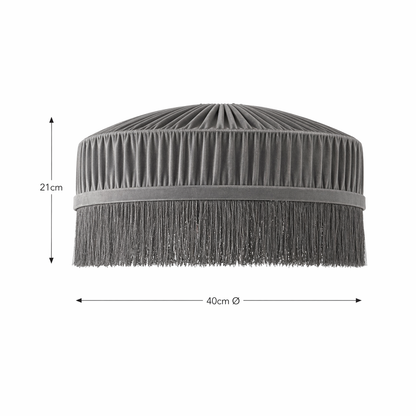 CGC Grey Victoria Velvet Fringe Lampshade – Pleated Tassel Pendant Light Shade