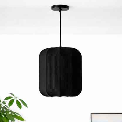 CGC LILA Black Cylinder Ribbed Stretch Cotton Fabric Lampshade