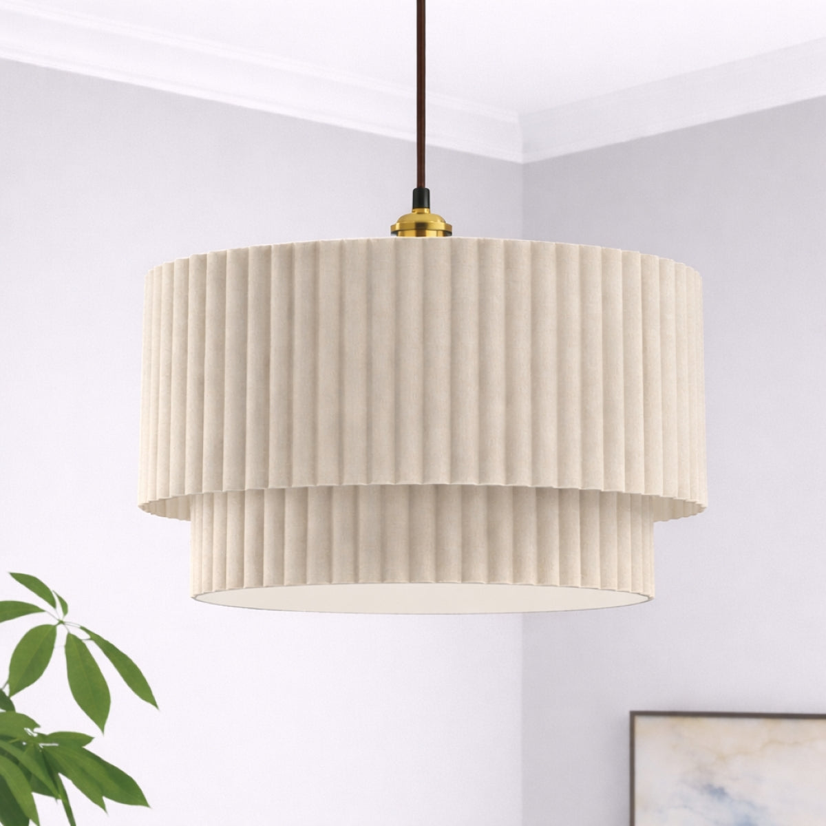 CGC Allegra Oatmeal Linen Fine Scallop Two Tier Extra Large Layer Drum Lampshade