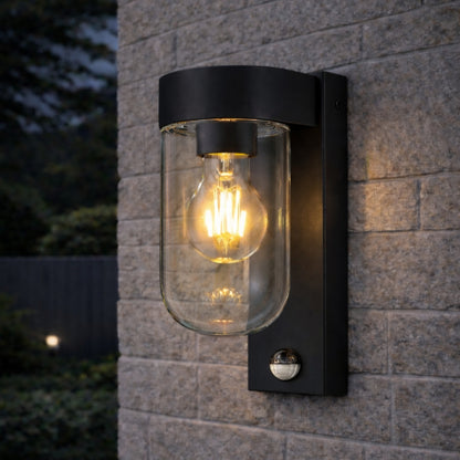 CGC Rowan PIR Motion Sensor Black Outdoor Wall Lantern Light with Clear Diffuser IP54