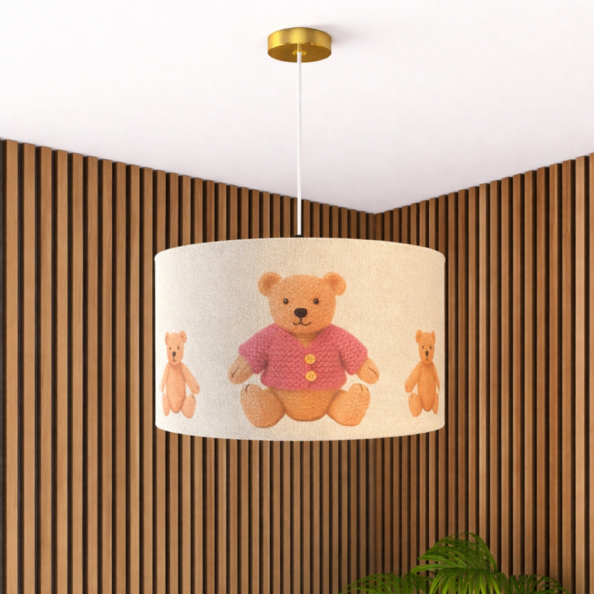 CGC BLAKE 45cm Oatmeal Linen Pink Teddy Bear Childrens Lamp Shade