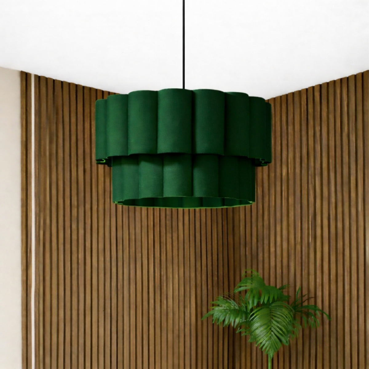 CGC Selina Scalloped Two Tier Forest Green Drum Lampshade Large 48cm