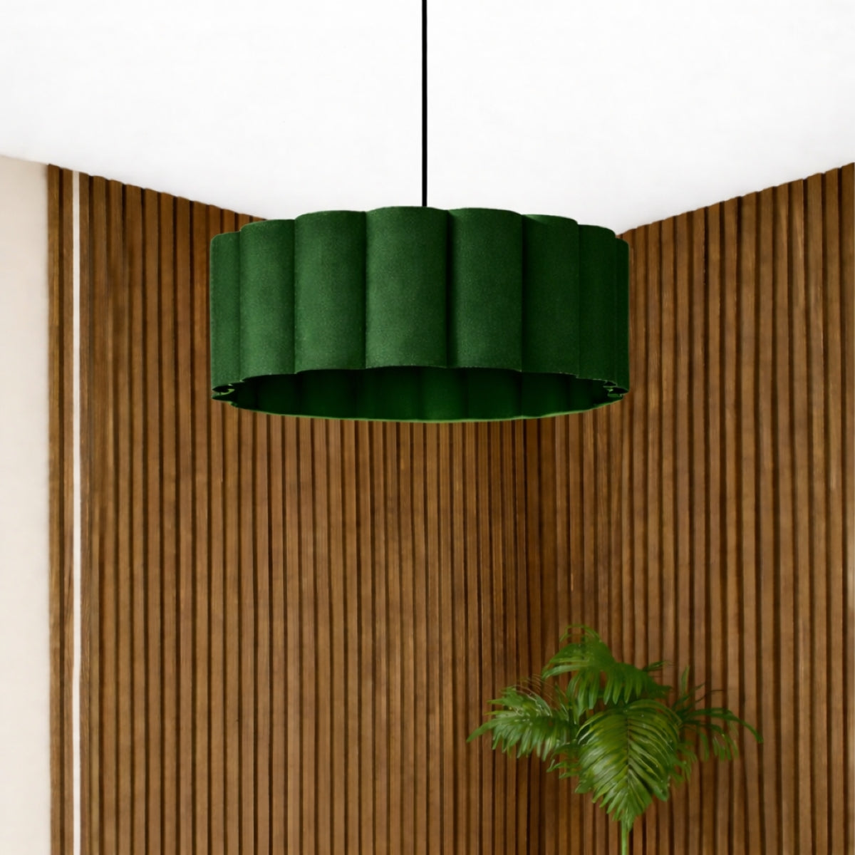 CGC Maria Scalloped Forest Green Drum Lampshade Large 48cm