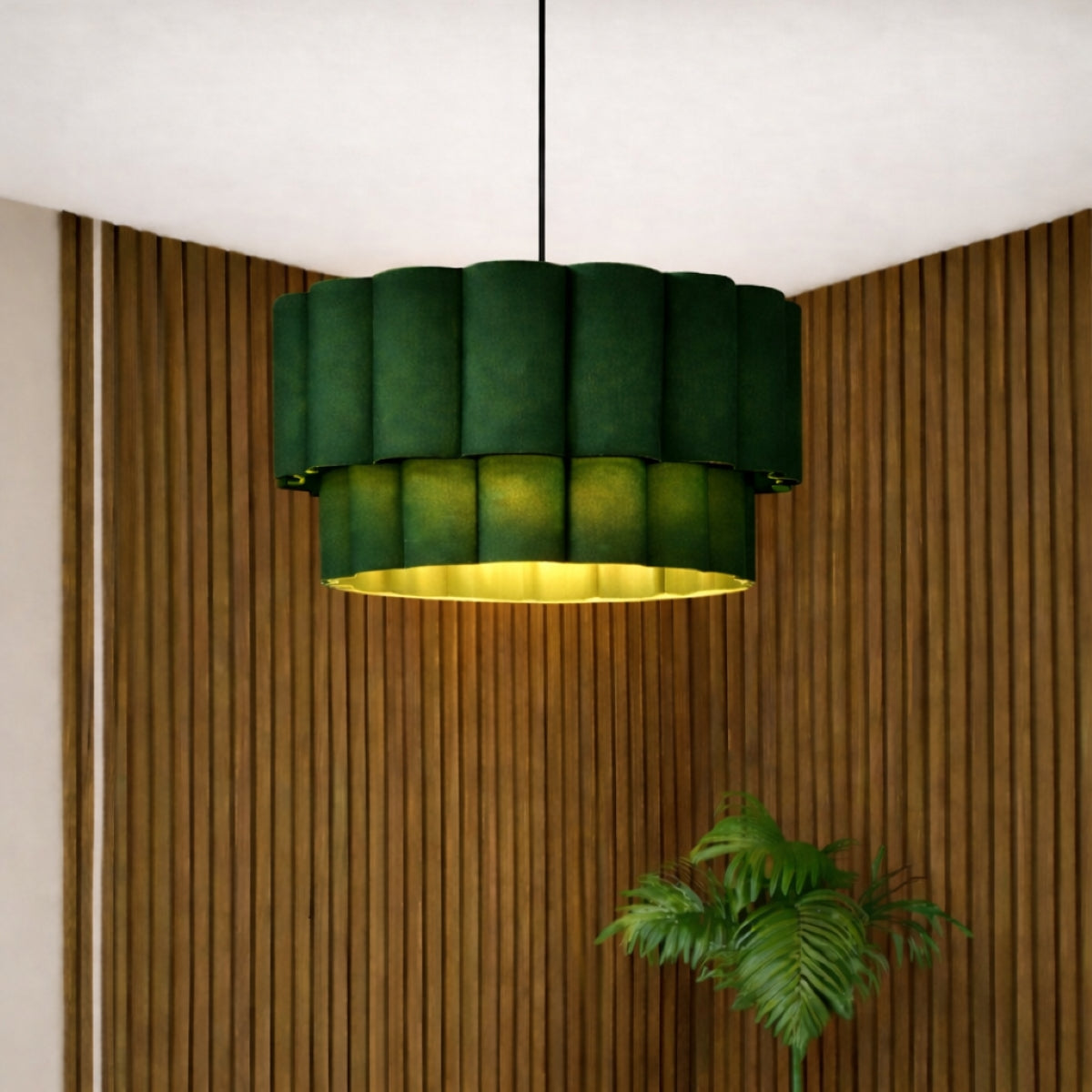 CGC Selina Scalloped Two Tier Forest Green Drum Lampshade Large 48cm