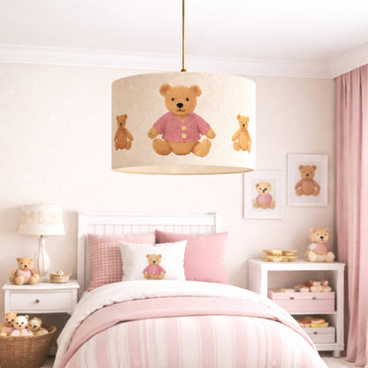 CGC BLAKE 30cm Oatmeal Linen Pink Teddy Bear Childrens Lamp Shade
