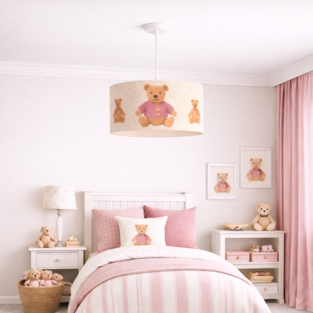 CGC BLAKE 45cm Oatmeal Linen Pink Teddy Bear Childrens Lamp Shade