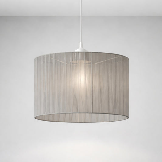 CGC Sylvie Silk Pleated Grey Round Drum Lamp Shade