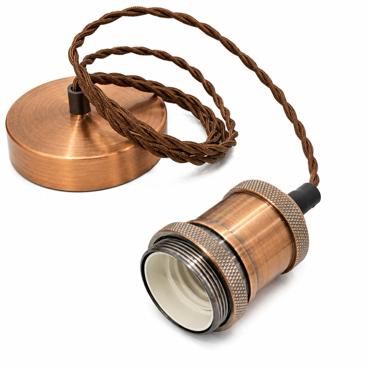 CGC Lacey Brushed Copper with Brown Twisted 1.5m Adjustable E27 Ceiling Cable Pendant and Matching Ceiling Rose
