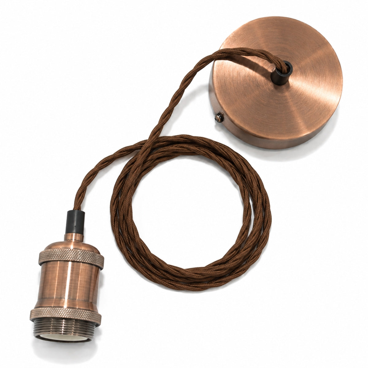 CGC Lacey Brushed Copper with Brown Twisted 1.5m Adjustable E27 Ceiling Cable Pendant and Matching Ceiling Rose