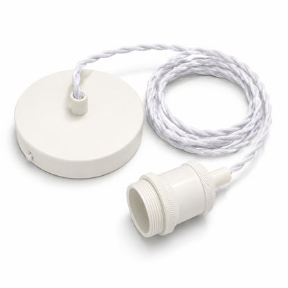 CGC Lacey Matt White with White Twisted 1.5m Adjustable E27 Ceiling Cable Pendant and Matching Ceiling Rose