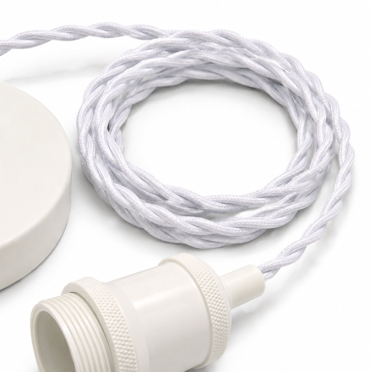 CGC Lacey Matt White with White Twisted 1.5m Adjustable E27 Ceiling Cable Pendant and Matching Ceiling Rose