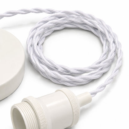 CGC Lacey Matt White with White Twisted 1.5m Adjustable E27 Ceiling Cable Pendant and Matching Ceiling Rose
