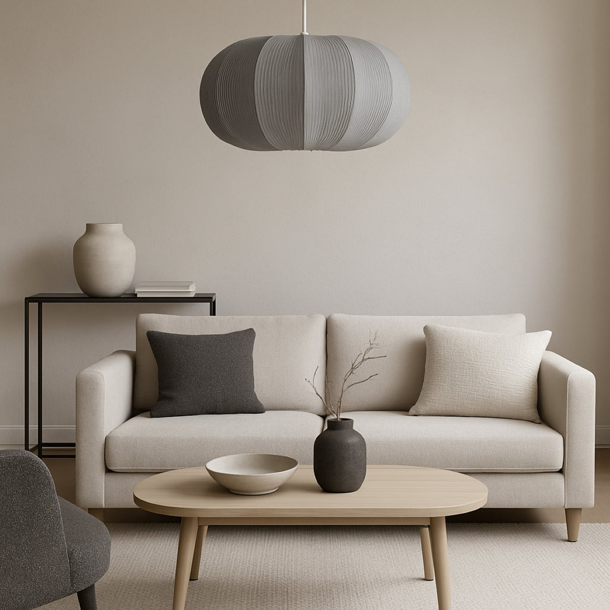 CGC LILA Grey Oval Stretch Ribbed Cotton Fabric Lampshade