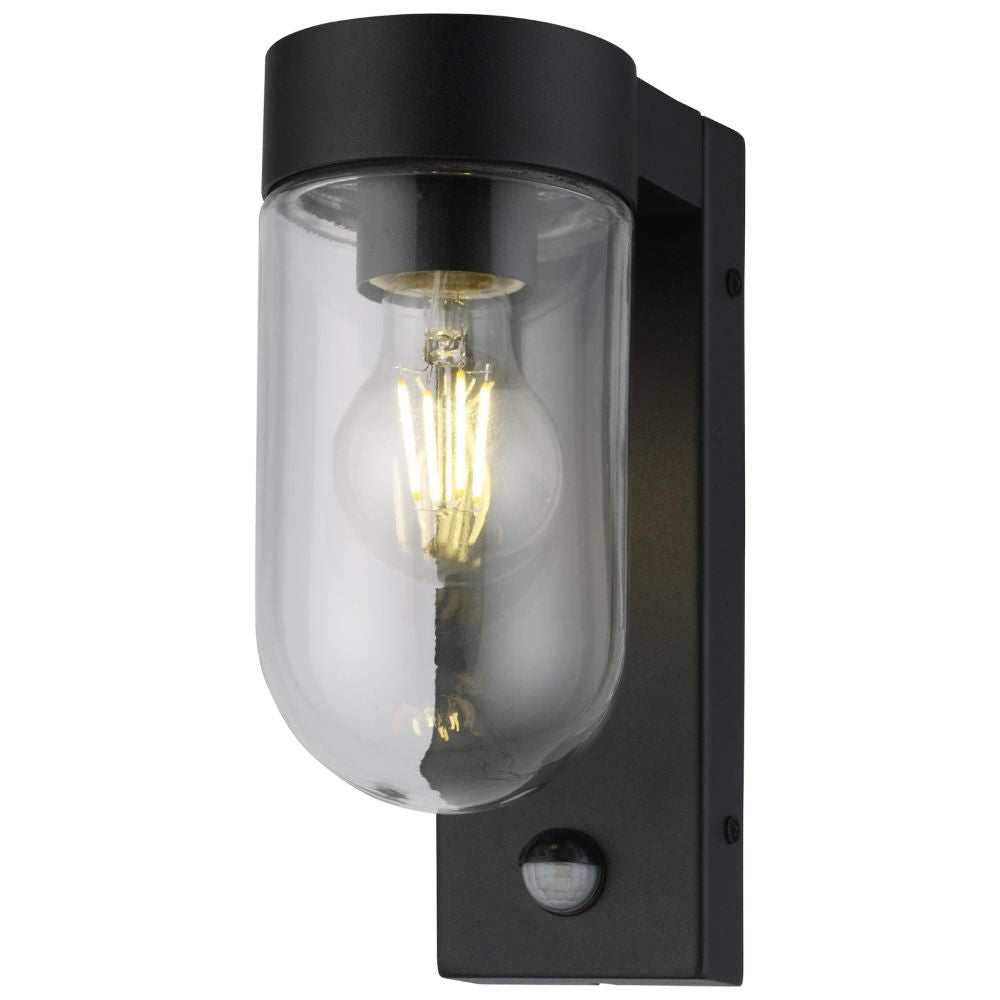CGC Rowan PIR Motion Sensor Black Outdoor Wall Lantern Light with Clear Diffuser IP54