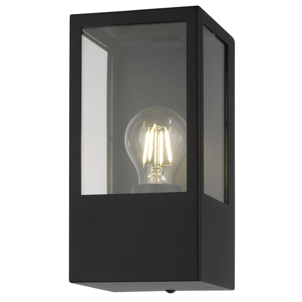 CGC Dave Black E27 Outdoor Wall Light Box Lantern Clear Diffuser IP54
