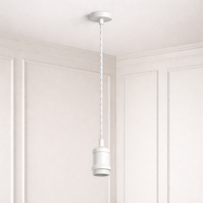 CGC Lacey Matt White with White Twisted 1.5m Adjustable E27 Ceiling Cable Pendant and Matching Ceiling Rose