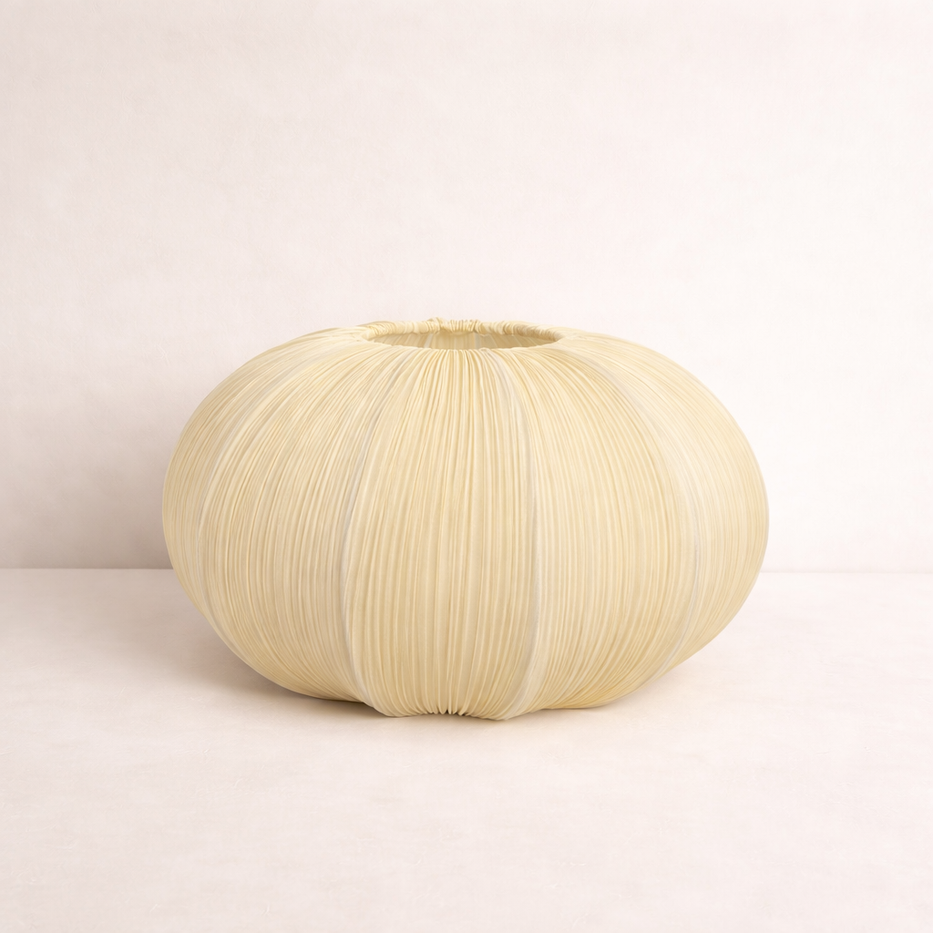 CGC Palmira Cream Large Oval Stretch Ruffled Silk Fabric Lampshade