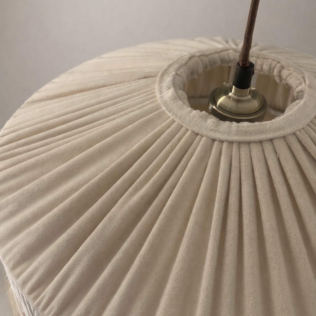CGC Cream Victoria Velvet Fringe Lampshade – Pleated Tassel Pendant Light Shade