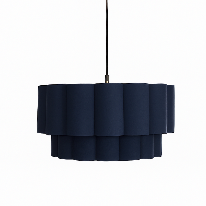 CGC Selina Scalloped Two Tier Navy Drum Lampshade Large 48cm