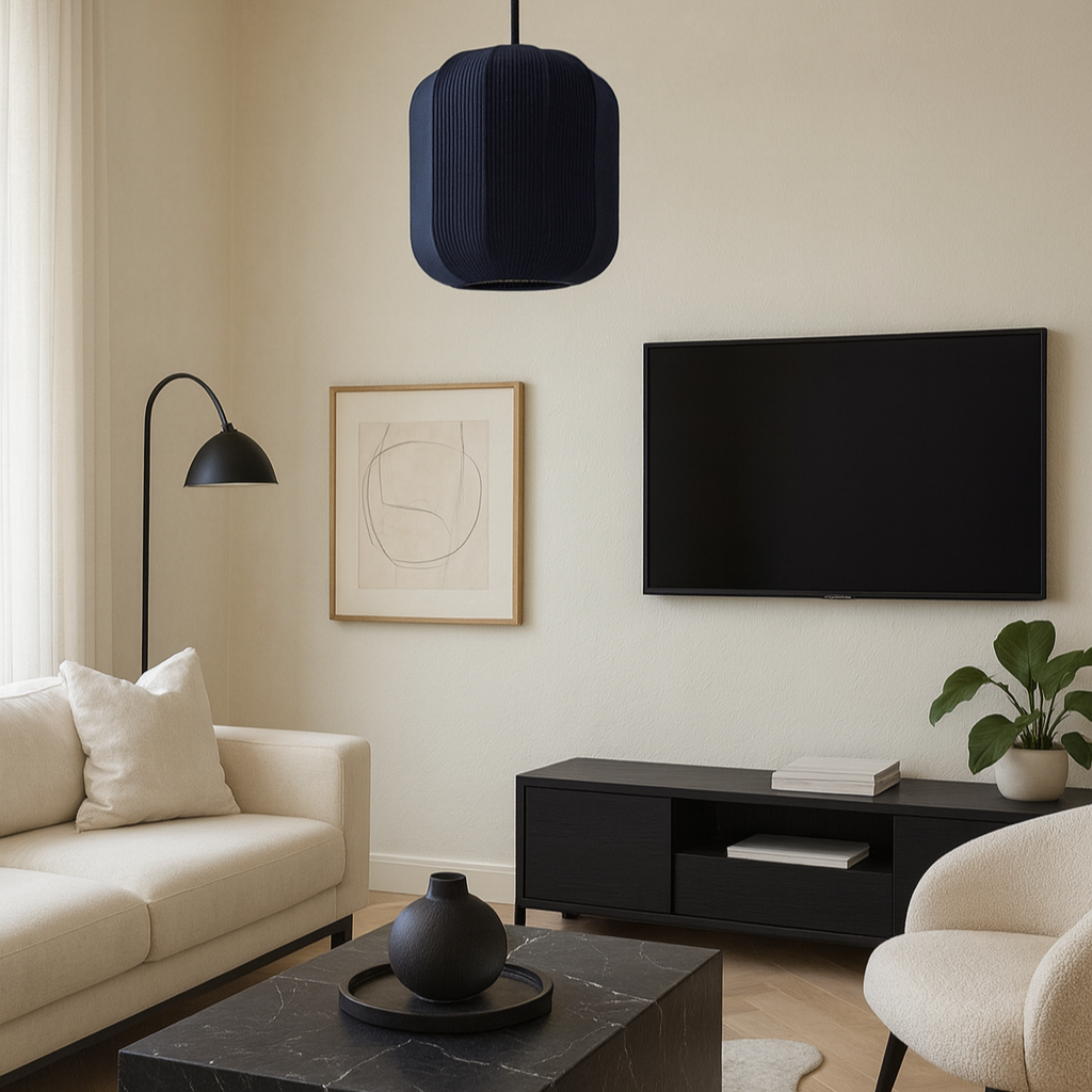 CGC LILA Navy Cylinder Ribbed Stretch Cotton Fabric Lampshade