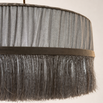 CGC Grey Victoria Velvet Fringe Lampshade – Pleated Tassel Pendant Light Shade