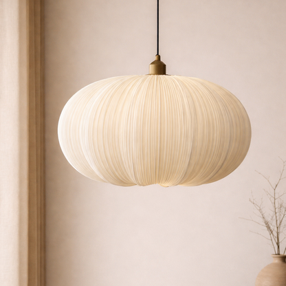 CGC Palmira Cream Large Oval Stretch Ruffled Silk Fabric Lampshade