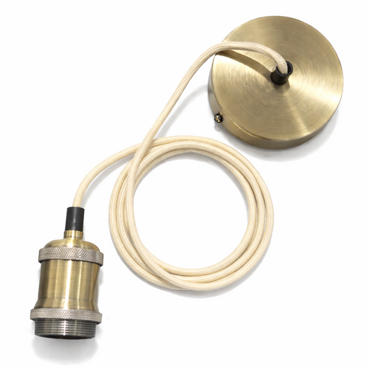 CGC CASSIE Antique Brass with Off White 1.5m Adjustable E27 Ceiling Cable Pendant and Matching Ceiling Rose