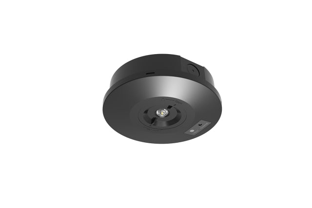 CGC Surface Mount Round Black Emergency Downlight, Changeable Corridor/Open Area Lens