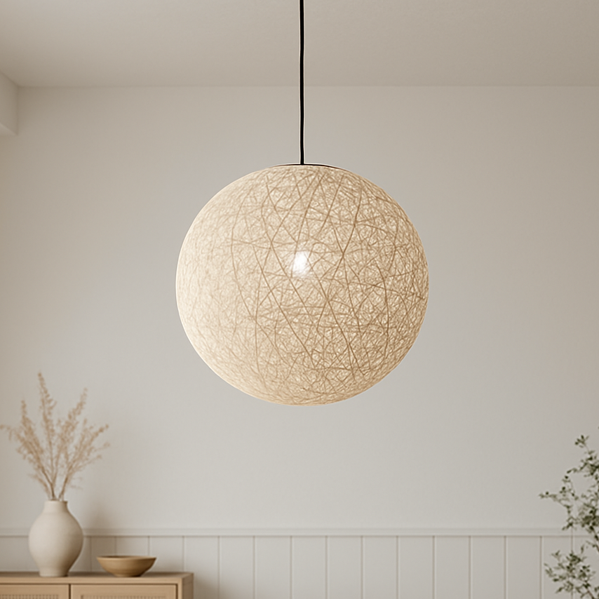 CGC CLARA Cream Large 40cm Round Globe Rattan Weave Lampshade