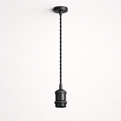 CGC Lacey Matt Black with Black Twisted 1.5m Adjustable E27 Ceiling Cable Pendant and Matching Ceiling Rose