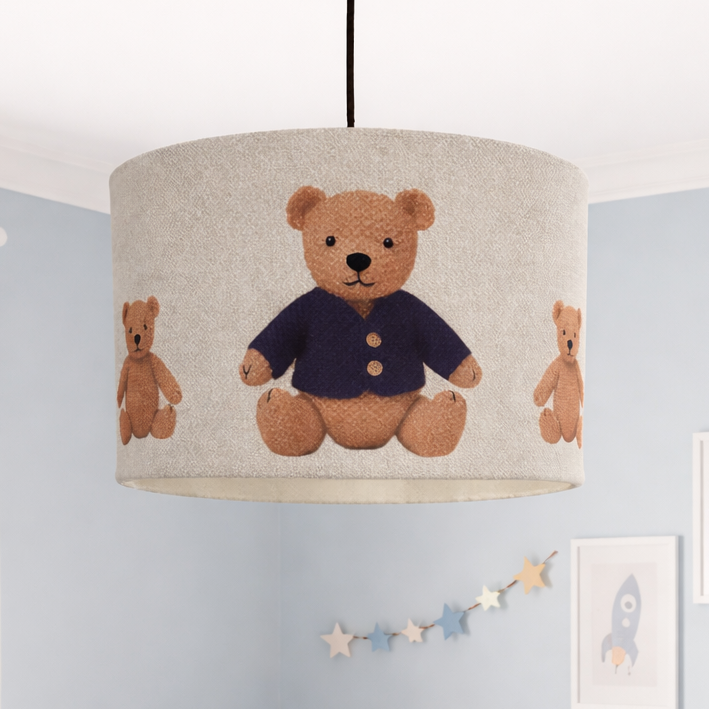 CGC BLAKE 30cm Oatmeal Linen Blue Teddy Bear Childrens Lamp Shade