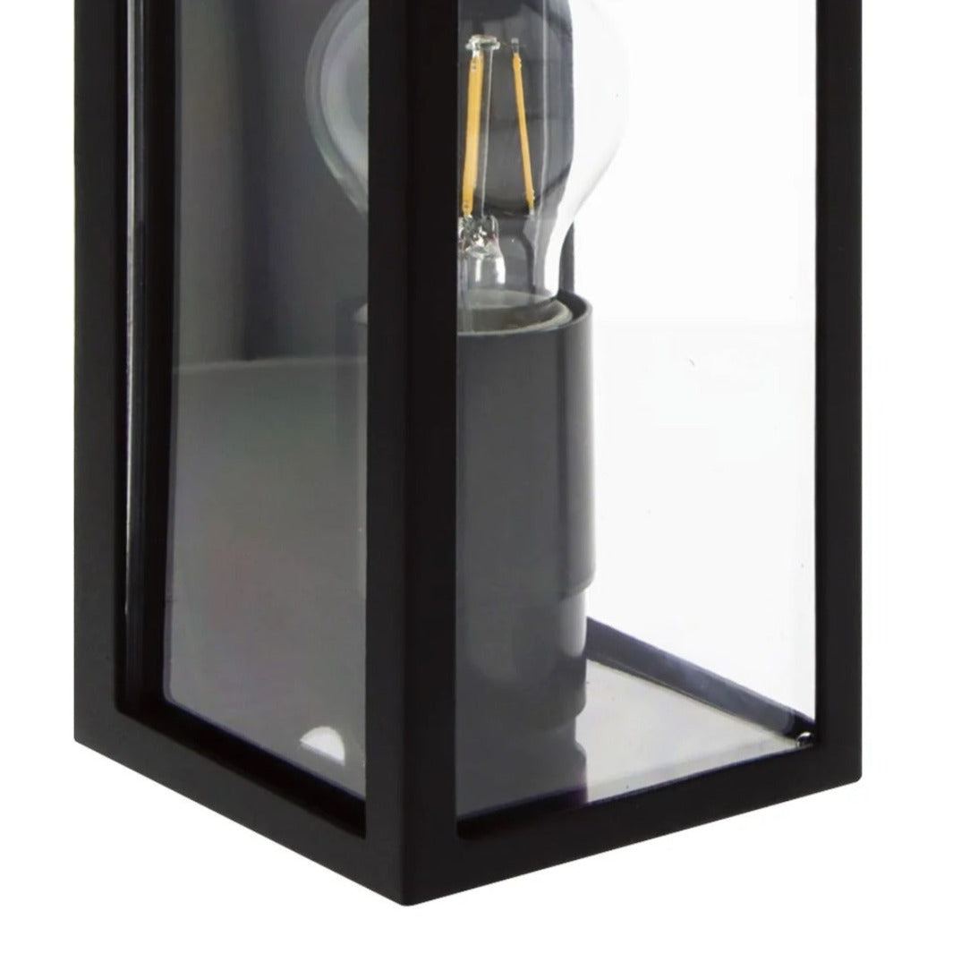 Our Marina black aluminum outdoor wall mounted lantern outdoor light with clear polycarbonate diffusers would look perfect in a modern or more traditional home design. Outside wall lights can provide atmospheric light in your garden, at the front door or on the terrace as well as a great security solution. It is designed for durability and longevity with its robust material producing a fully weatherproof and water resistant light fitting.