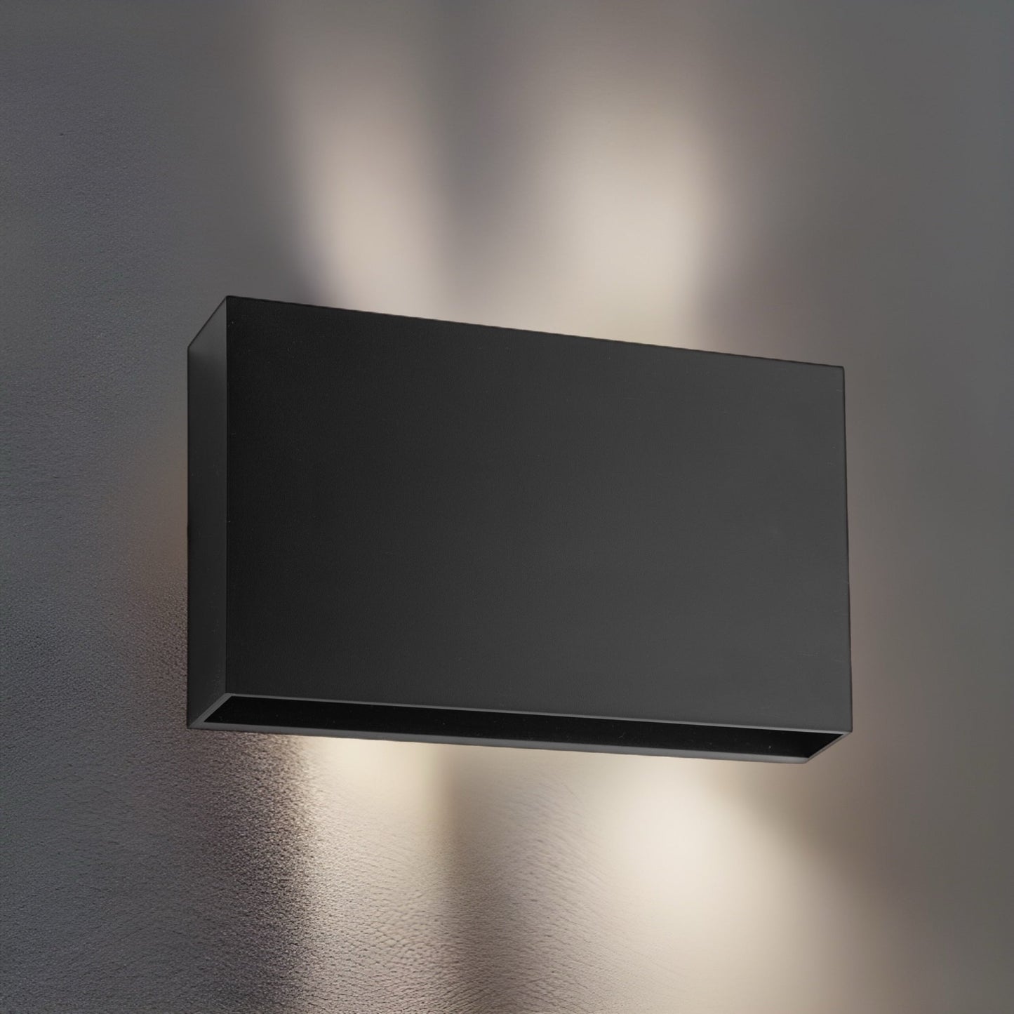 Elegant and modern rectangle design, polycarbonate body which is weather and rust proof with black finish.