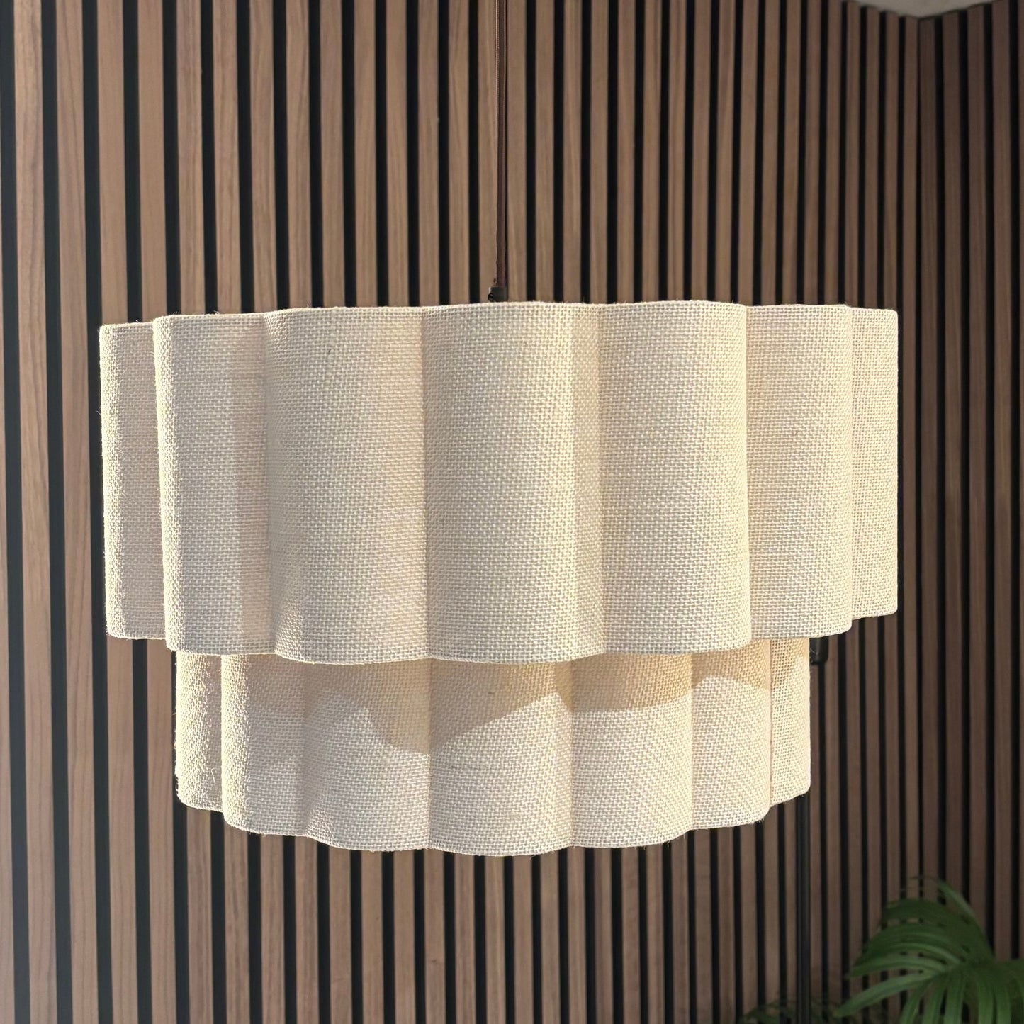 CGC Selina Scalloped Two Tier Cream Linen Drum Lampshade Large 48cm