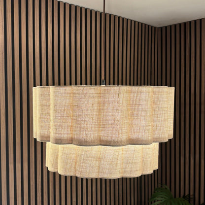 CGC Selina Scalloped Two Tier Cream Linen Drum Lampshade Large 48cm