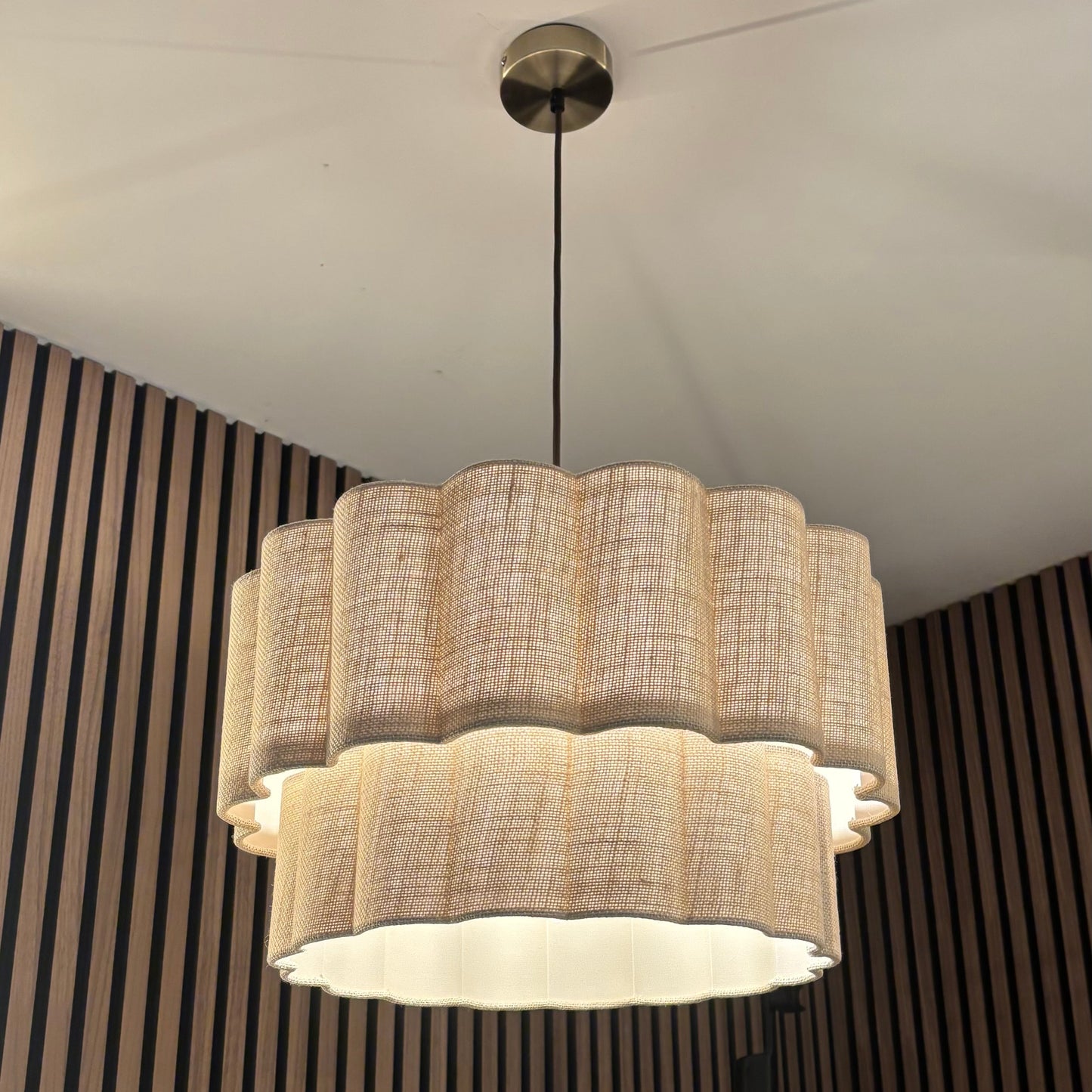 CGC Selina Scalloped Two Tier Cream Linen Drum Lampshade Large 48cm