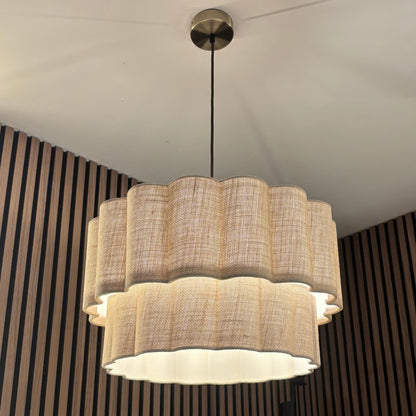 CGC Selina Scalloped Two Tier Cream Linen Drum Lampshade Large 48cm
