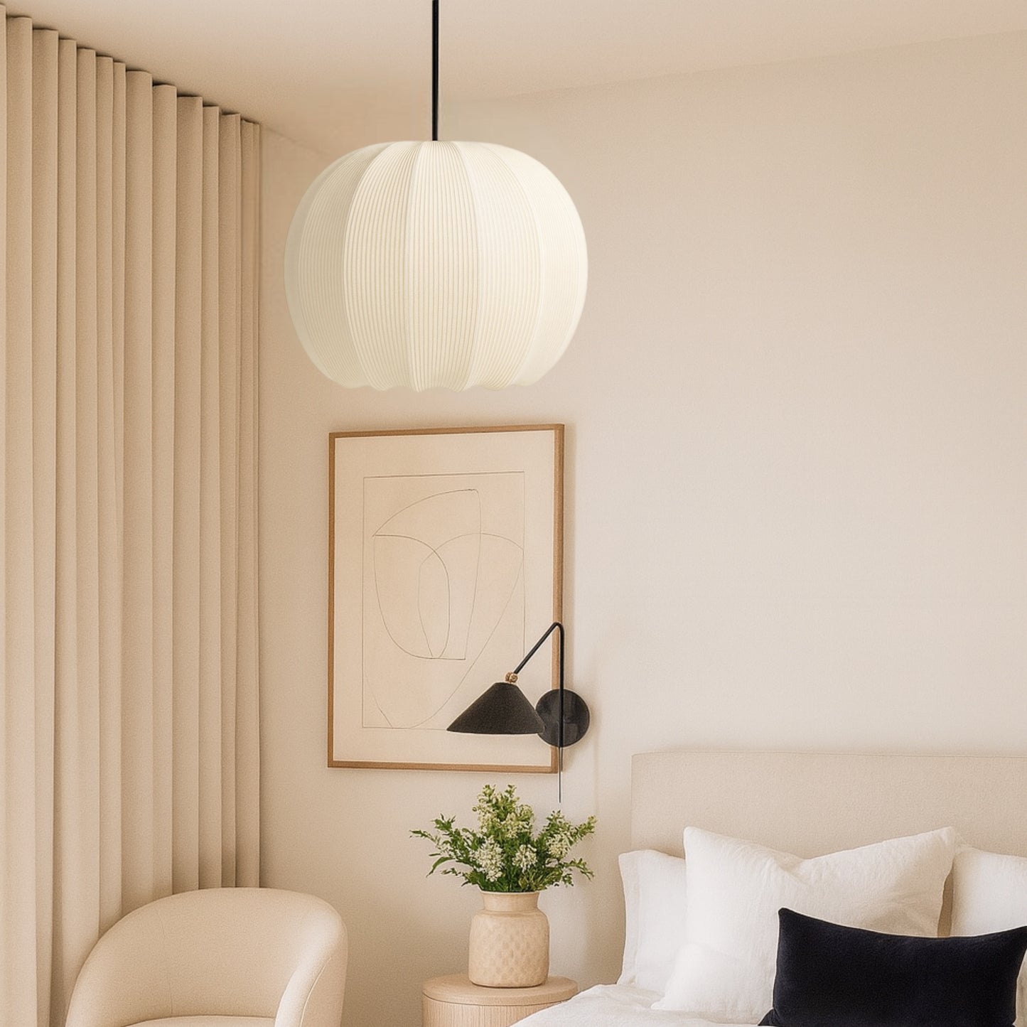 CGC LILA Cream Rounded Ribbed Stretch Cotton Fabric Lampshade