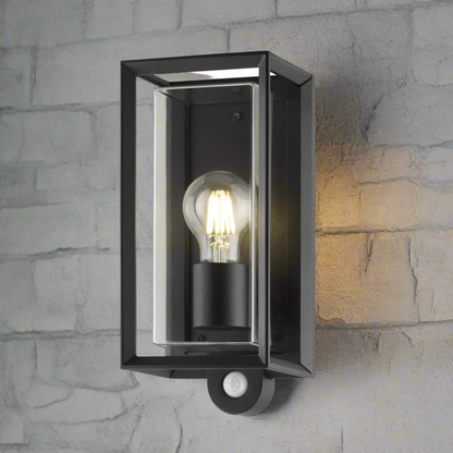 CGC FLORIANA PIR Black Outdoor Wall Light Clear Diffuser E27 Standard Screw IP54