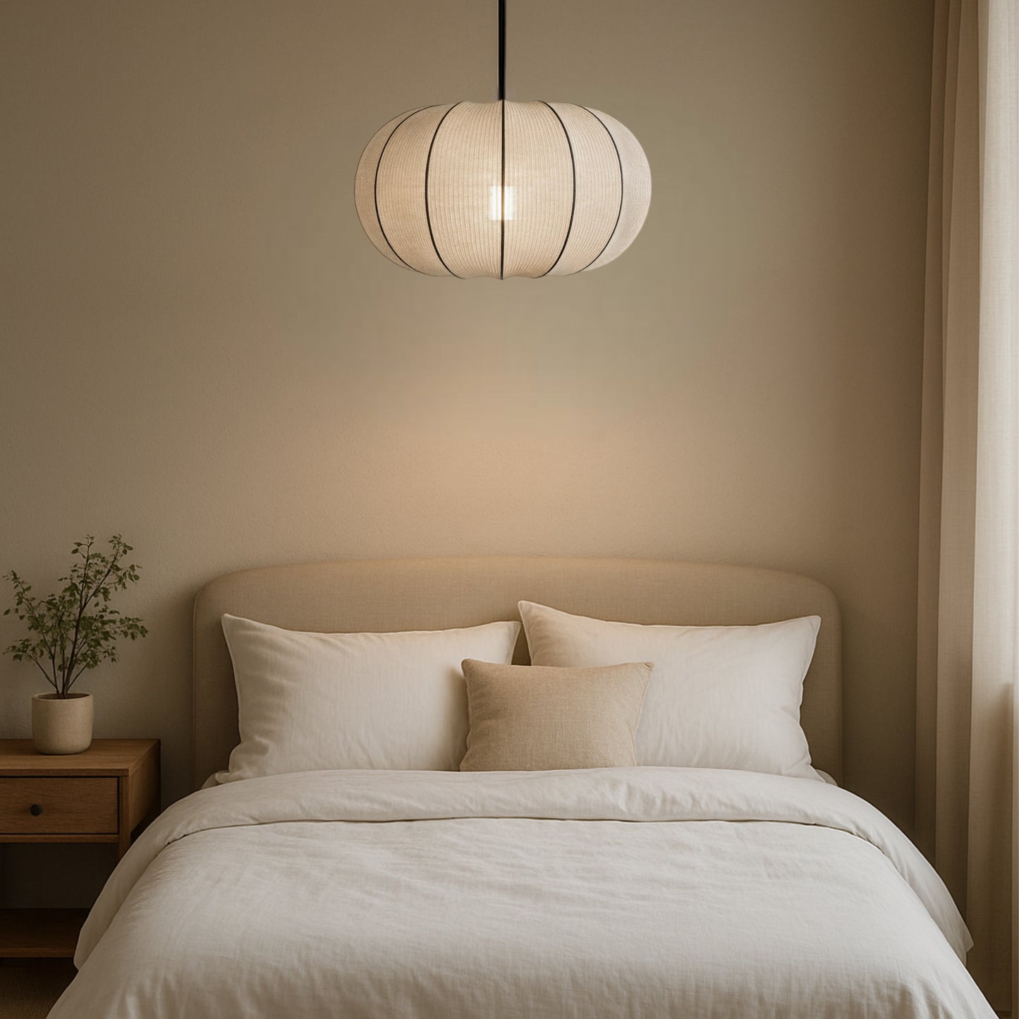 CGC LILA Grey Oval Stretch Ribbed Cotton Fabric Lampshade