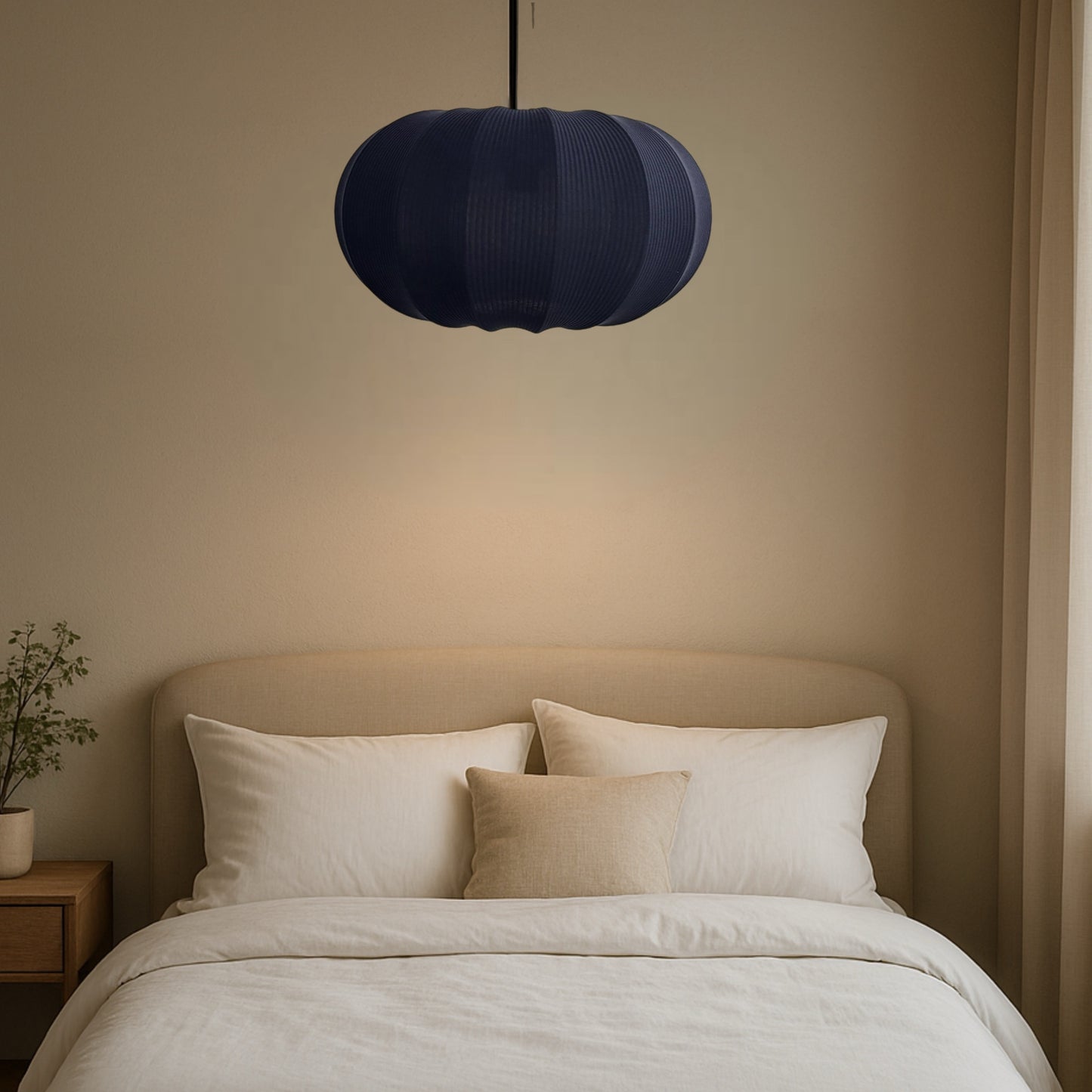 CGC LILA Navy Oval Ribbed Stretch Cotton Fabric Lampshade